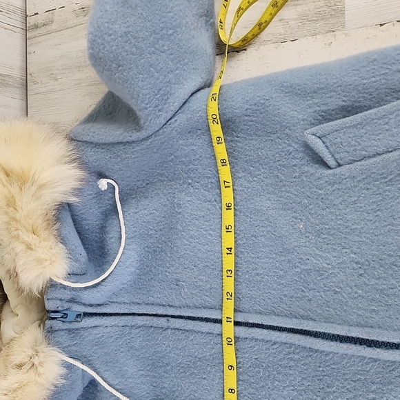 RARE Vintage Hudson's Bay Company 100% pure virgin wool blue coat fur trim MED - Picture 13 of 13